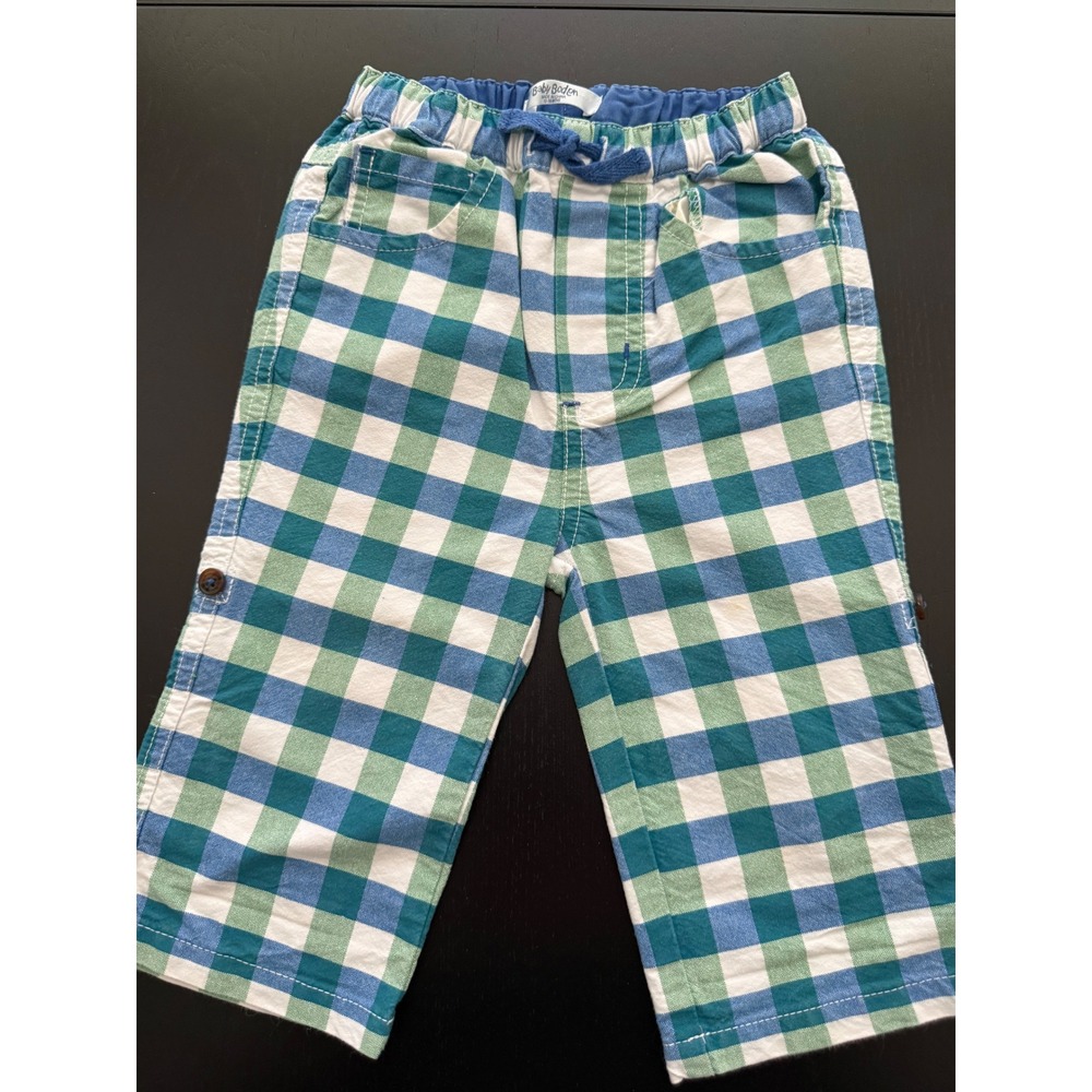 Baby Boden Plaid Resort Pant Size 12-18 Months Blue/Green Convertible Pull-On